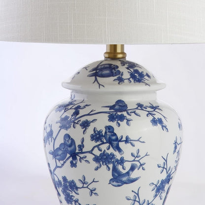 22" Blue & White Ceramic Tabletop Lamp - LED