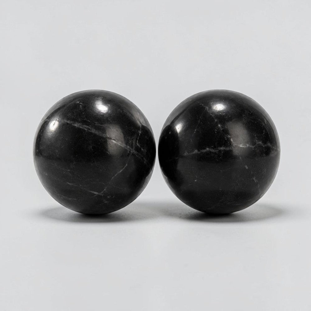 Black Marble Spheres - Set of 2