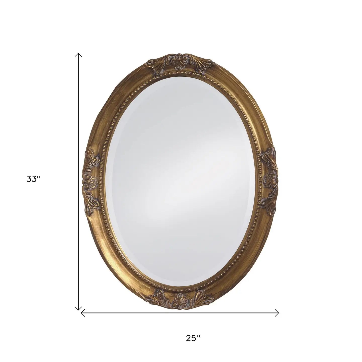 Oval Antique Gold Finish Mirror w/ Beaded Textured