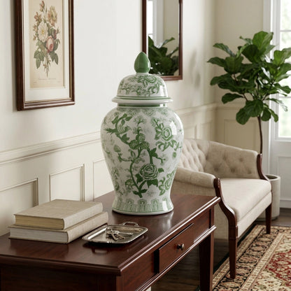 18" Green Ceramic Bird Flower Jar
