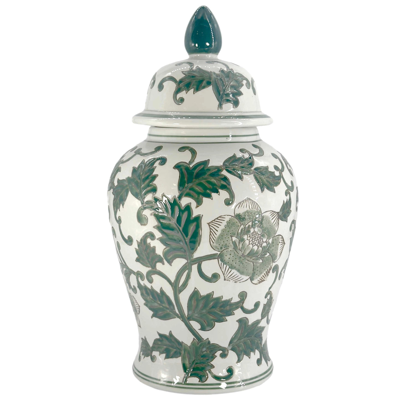 Green & White Classic Chinoiserie Ceramic Jar