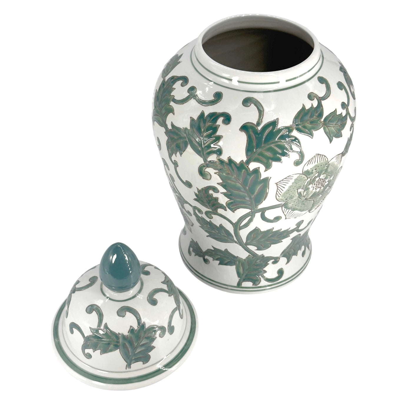Green & White Classic Chinoiserie Ceramic Jar