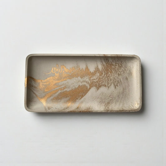 Rectangle Decorative Concrete Tray - Light Gray & Gold