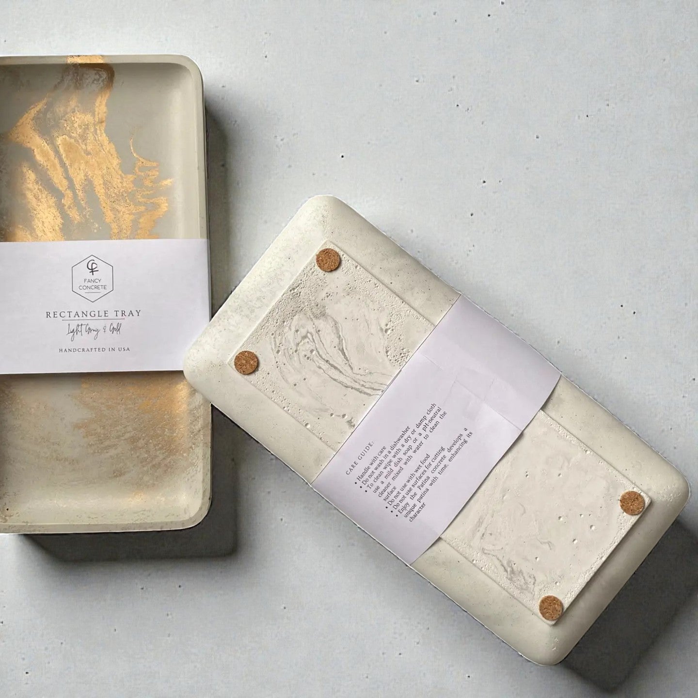 Rectangle Decorative Concrete Tray - Light Gray & Gold