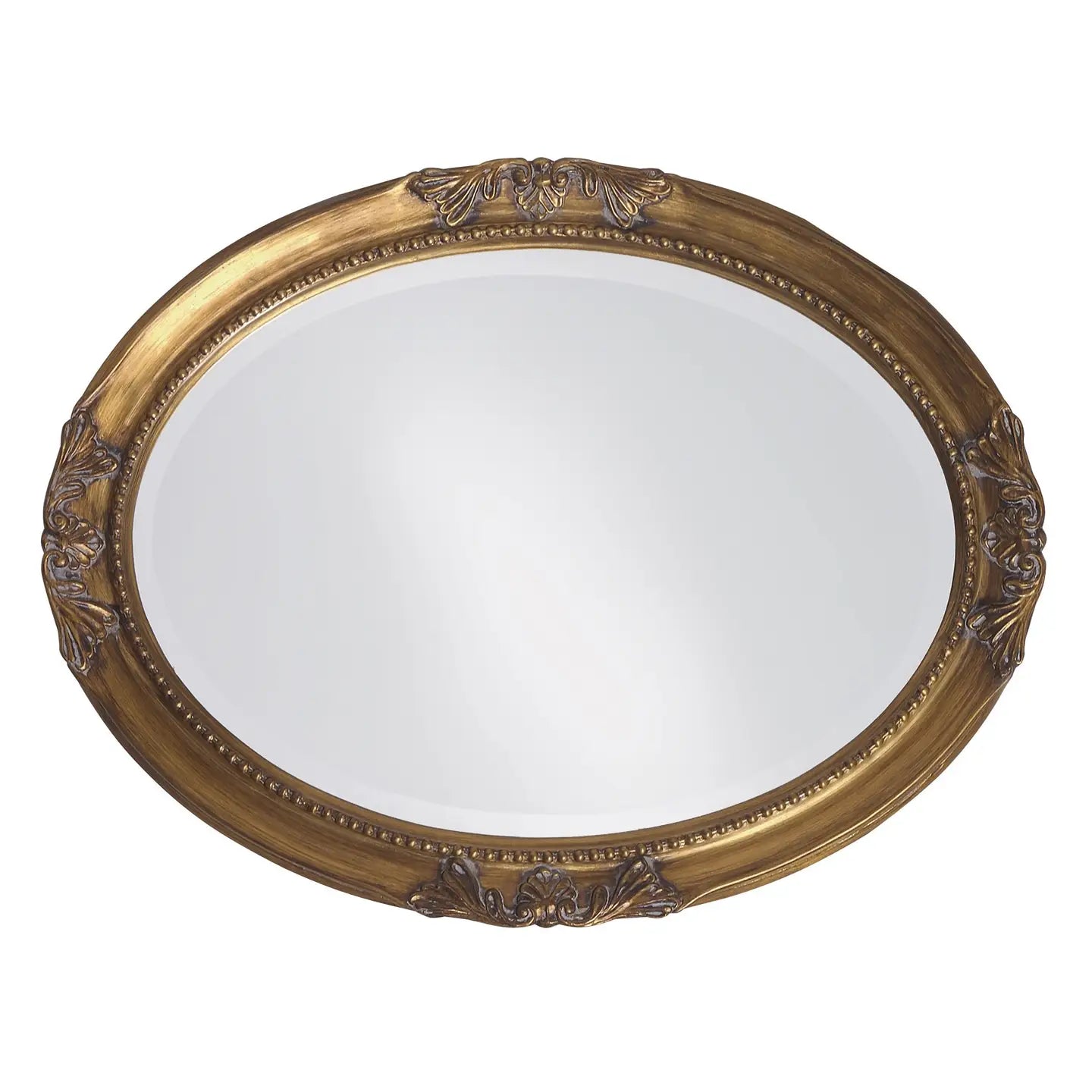 Oval Antique Gold Finish Mirror w/ Beaded Textured