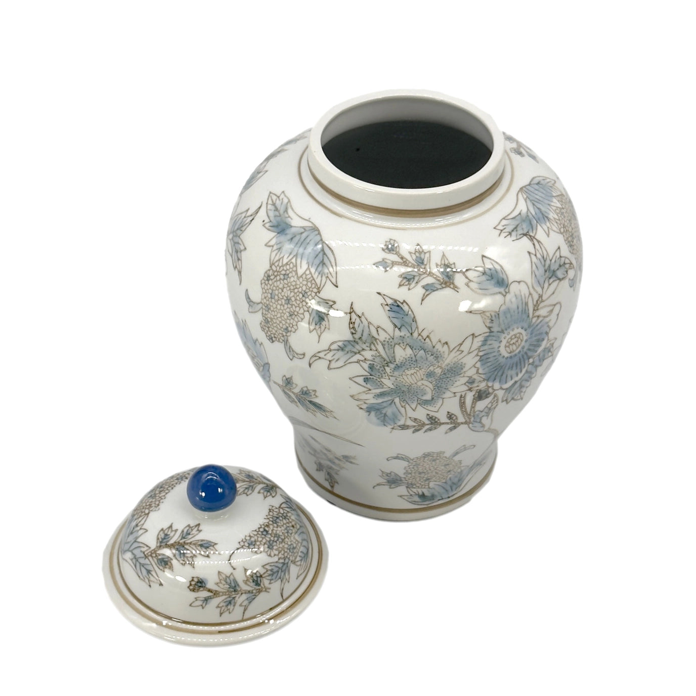 White & Blue Floral Chinoiserie Ceramic Jar