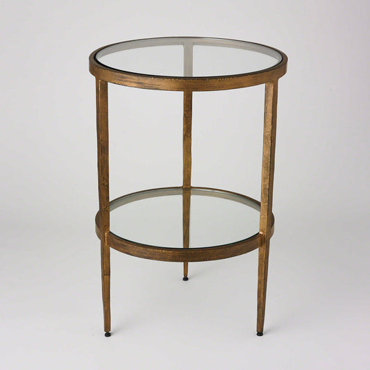 Round Glass Side Table - Antique Gold