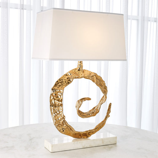 Brass Swirl Lamp w/ White Marble