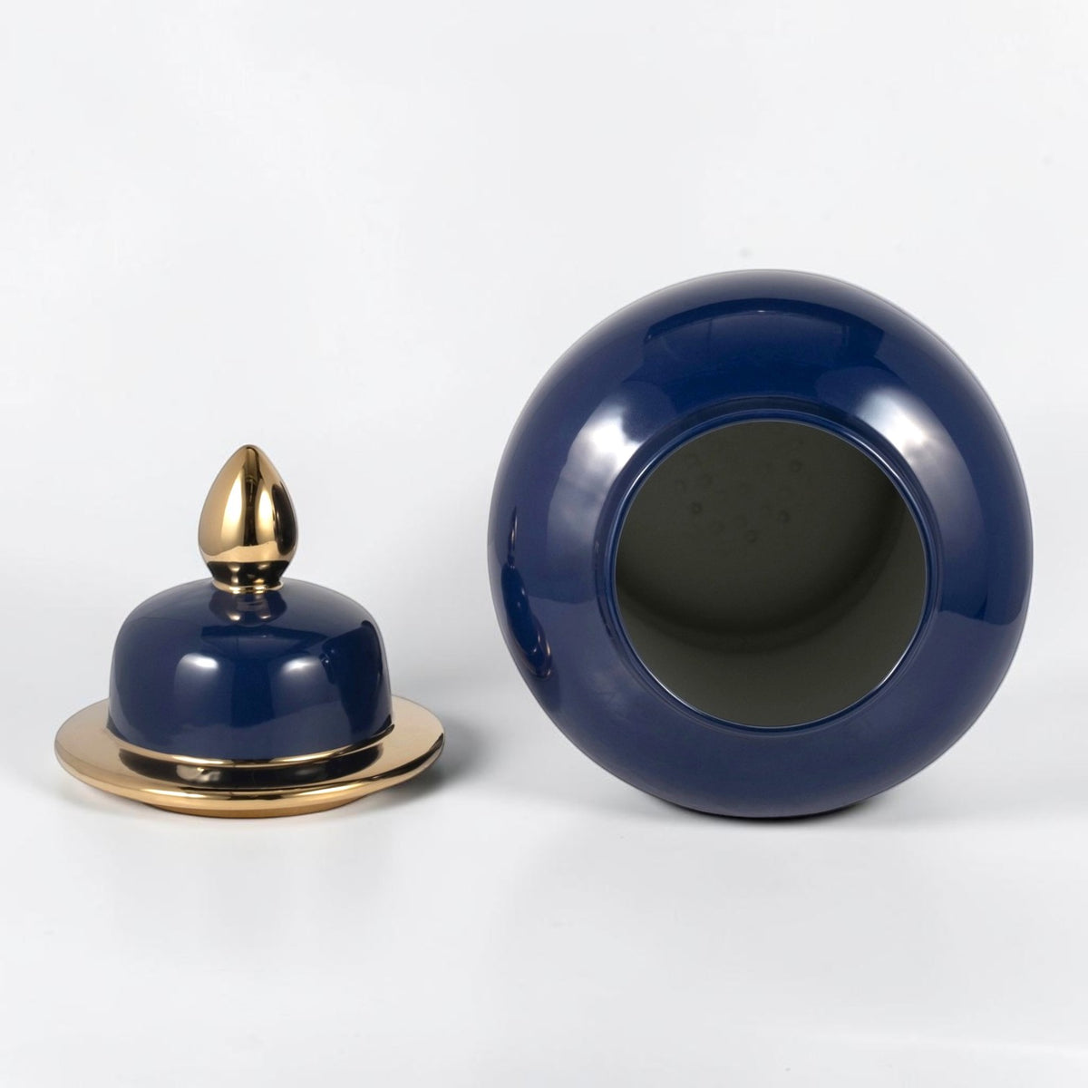 24" Ceramic Temple Jar - Navy & Gold