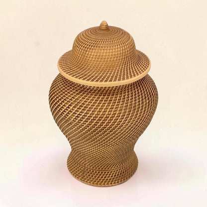 12" Faux Wicker Polyresin Ginger Jar