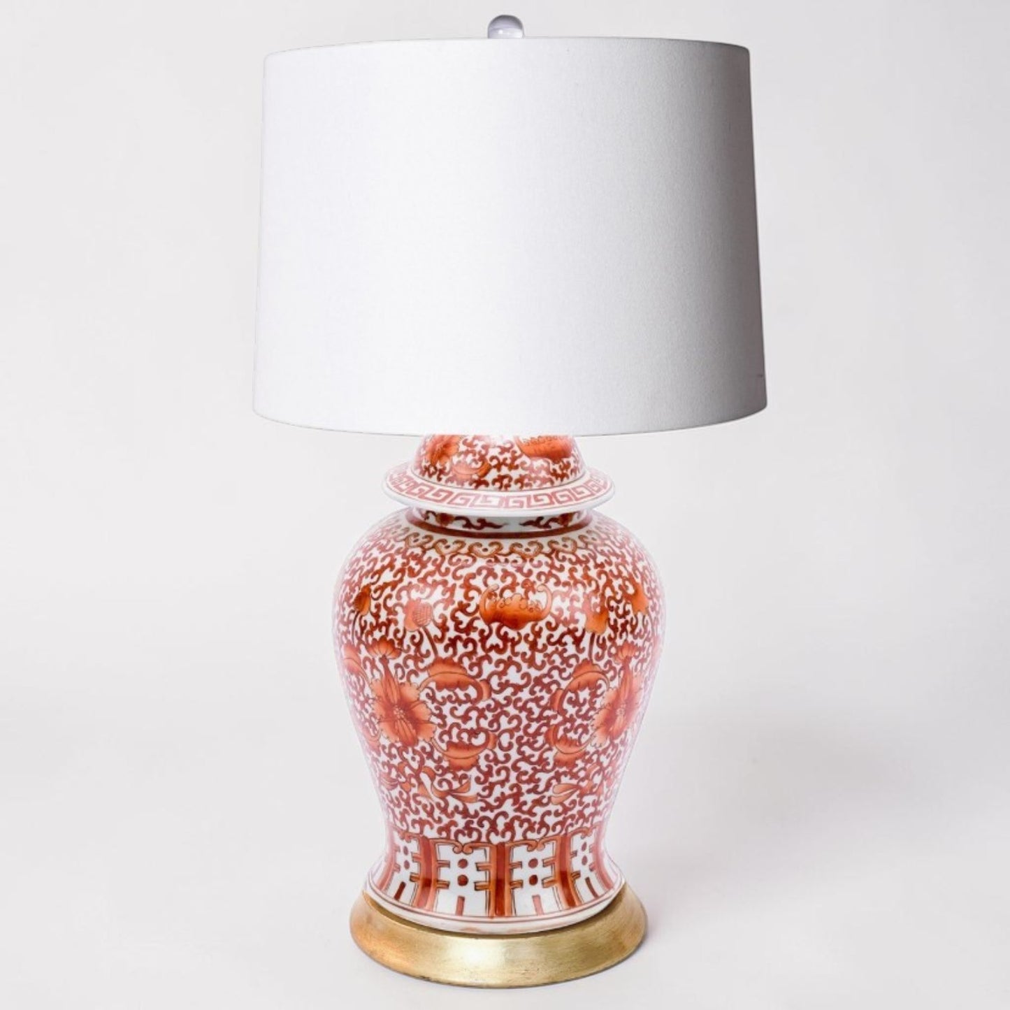 Coral Red Twisted Lotus Lamp - Gold Leaf Base