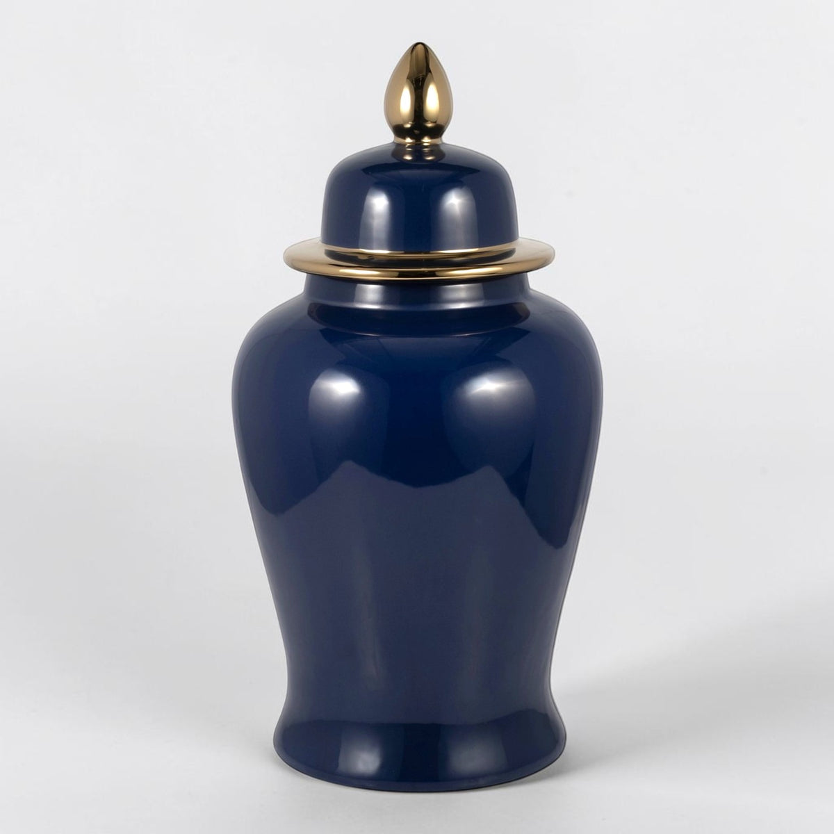 24" Ceramic Temple Jar - Navy & Gold