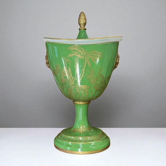 Italian Gold on Green Lidded Cachepot